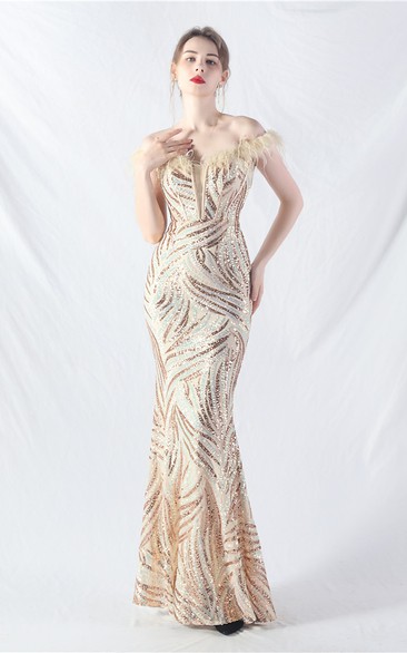 Palace Fishbone Waisted Vest Crafted Ostrich Feather High-End Sequin Evening Dress