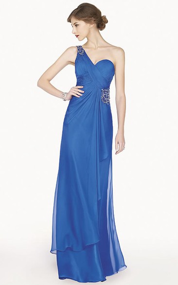 Crystal Single Strap Chiffon Long Prom Dress With Side Drape And Back Keyhole
