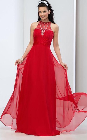 A-Line Halter Sequins Beaded Long Prom Dress