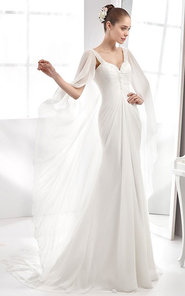 Sweetheart Chiffon Wedding Dress With Front Draping And Beaded Bust