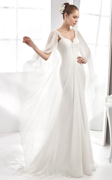 Sweetheart Chiffon Wedding Dress With Front Draping And Beaded Bust