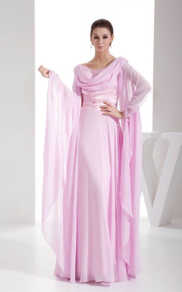 Cowl-Neck Floor-Length Chiffon Stress and Dress With Ruching