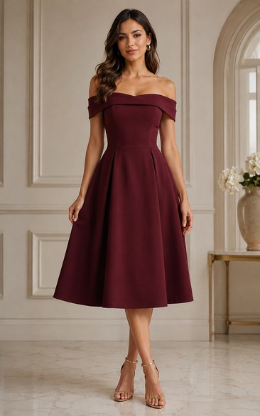 Off-the-Shoulder Tea-Length A-Line Formal Dress