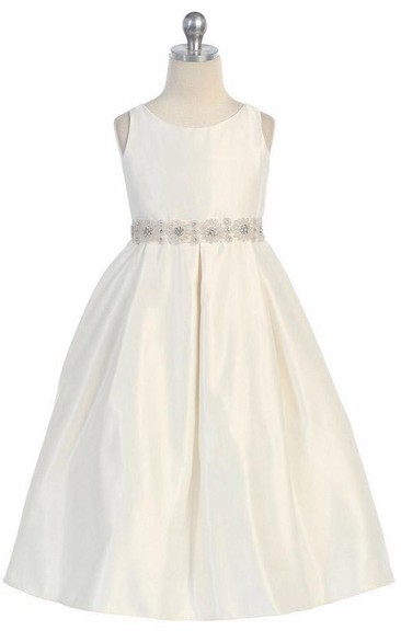 Beaded Pleated Lace&Satin Flower Girl Dress With Tiers