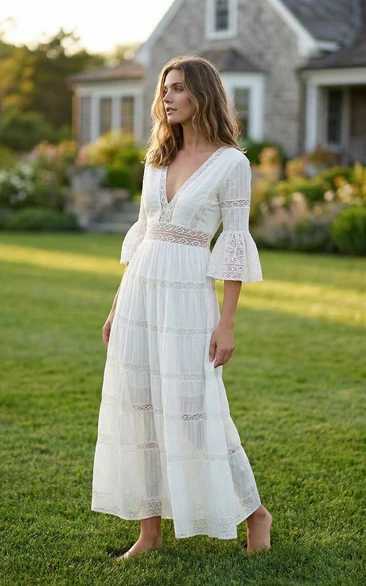 Casual V-Back Lace Sheath Wedding Gown