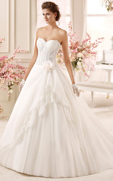 Sweetheart A-line Wedding Dress with Asymmetrical Ruching and Lace Corset