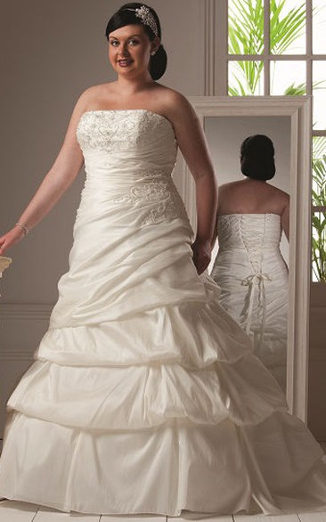 Strapless Lace-Up Taffeta Bridal Ball Gown With Ruffles