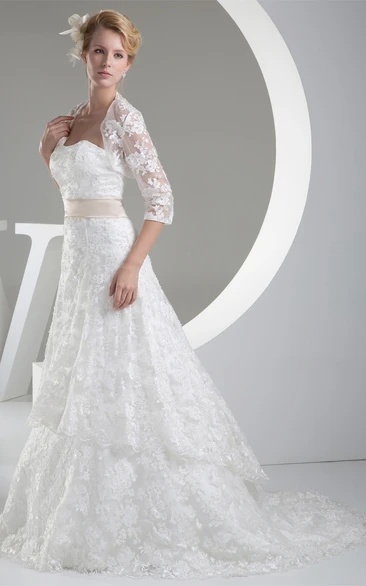 Sleeveless A-Line Lace Sweep Train and Dress With Bolero
