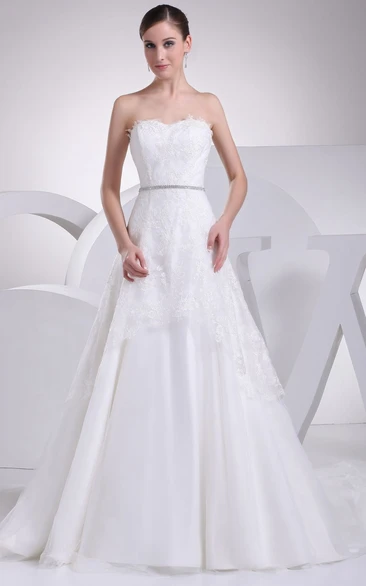 Sweetheart A-Line Ball Gown With Beaded Waist and Lace Appliques