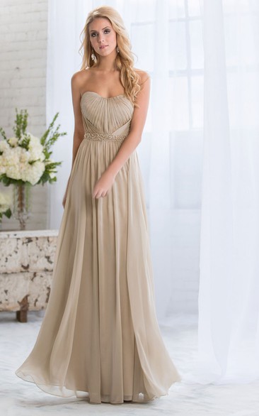Sweetheart A-Line Long Bridesmaid Dress With Pleats And Crystal Waist