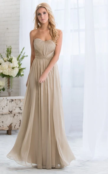 Sweetheart A-Line Long Bridesmaid Dress With Pleats And Crystal Waist