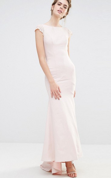 Sheath Ankle-Length Short Sleeve Bateau Neck Chiffon Bridesmaid Dress