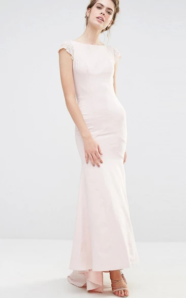 Sheath Ankle-Length Short Sleeve Bateau Neck Chiffon Bridesmaid Dress