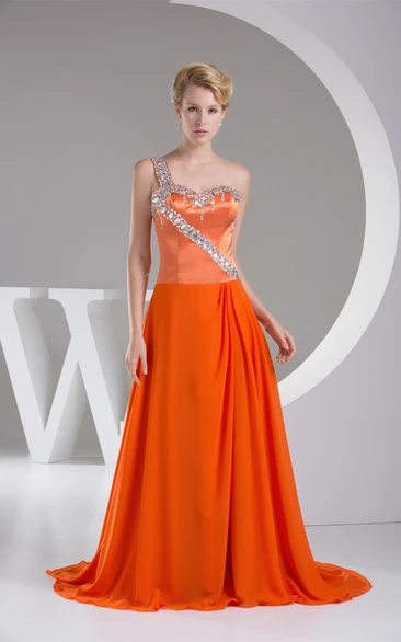 Sweetheart A-Line Chiffon Single Strap and Gown With Rhinestone