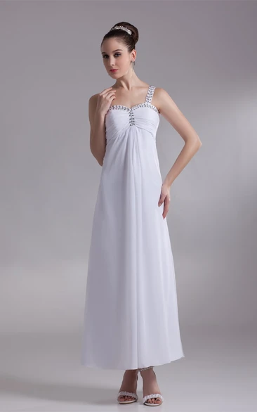 Strapped Chiffon Ankle-Length Dress With Beading