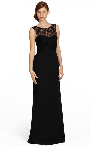 Scoop Neck Sleeveless Lace Chiffon Bridesmaid Dress