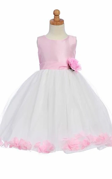 Tea-Length Floral Tulle Flower Girl Dress