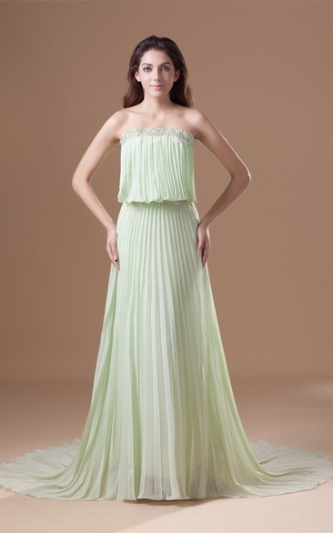 Delicate Strapless Chiffon Satin a Line Special Occasion Dresses