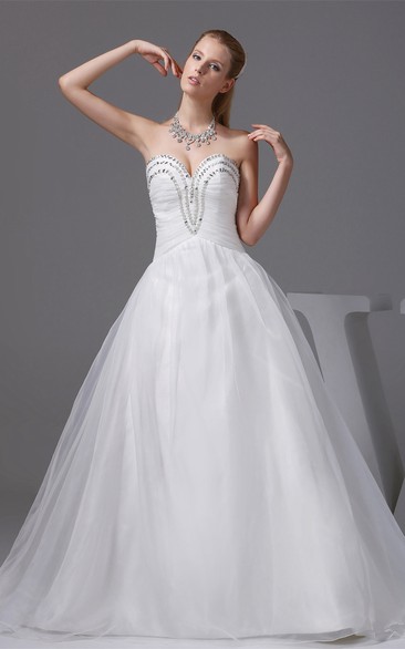 Sweetheart A-Line Tulle Pleats and Gown With Rhinestone