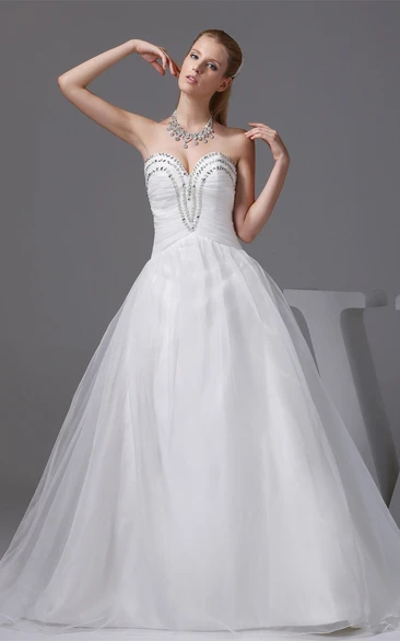 Sweetheart A-Line Tulle Pleats and Gown With Rhinestone
