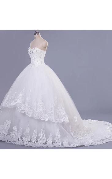 Modern Sweetheart Sleeveless Tulle Lace Wedding Dress With Beadings Lace-up
