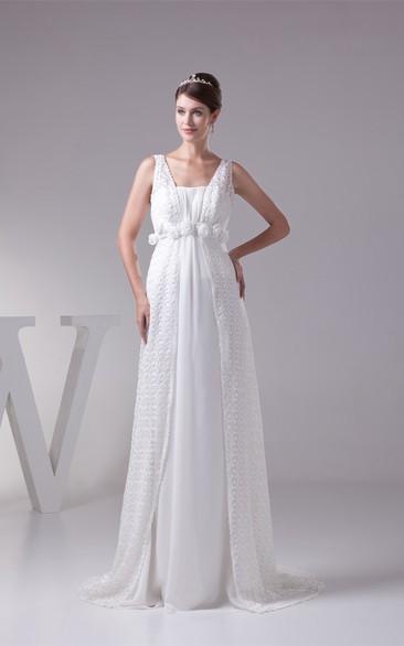 Strapped Empire Chiffon Floral Waist and Dress With Appliques