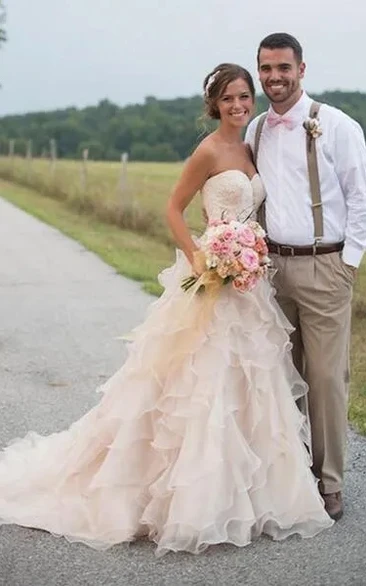 Whimsical Tiered Organza Sweetheart Wedding Dress