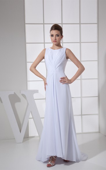 Sleeveless Chiffon Floor-Length Central-Ruched Dress With Low-V Back