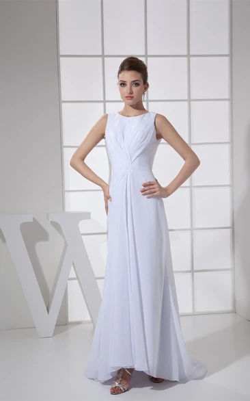 Sleeveless Chiffon Floor-Length Central-Ruched Dress With Low-V Back