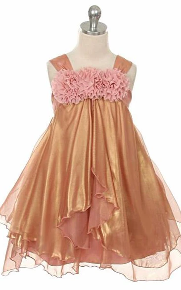 Tea-Length Straps Tiered Empire Chiffon Flower Girl Dress