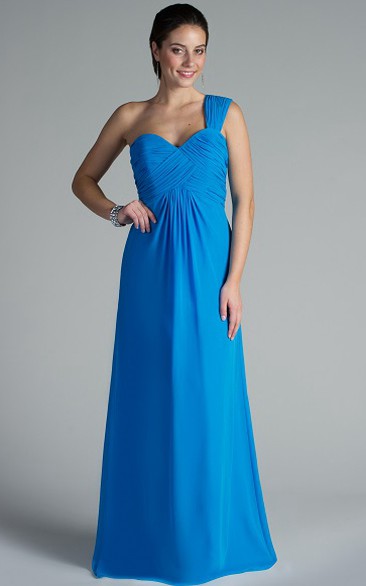 Sweetheart A-Line Chiffon Long Bridesmaid Dress With Single Strap