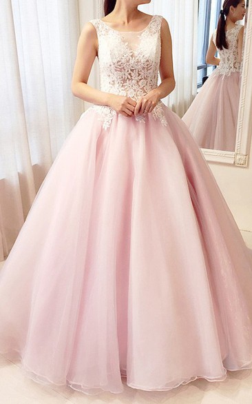 Lace Tulle Floor-length Ball Gown Sleeveless Modern Prom Dress with Ruffles