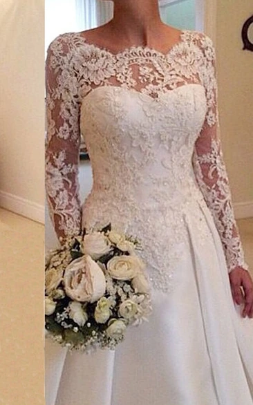Elegant Illusion Long Sleeve Modest Wedding Dress With Lace Appliques