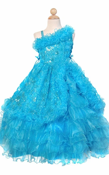 Ruffled Ankle-Length Lace&Sequins Flower Girl Dress With Embroidery