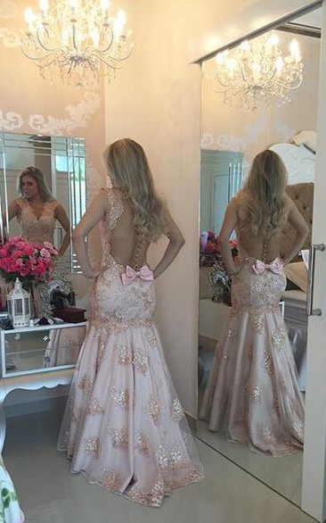 Modern V-neck Mermaid Evening Dress Sequins Sweep Train Bowknot