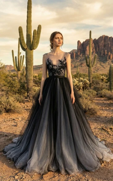 Vintage Embroidered Tulle & Lace Wedding Gown