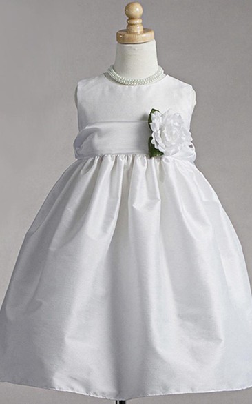 Tea-Length Sleeveless Organza Flower Girl Dress