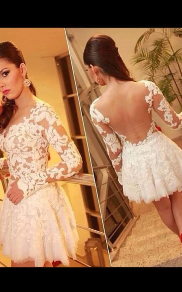 A-line Scoop Long Sleeves Lace Short Tulle Dresses