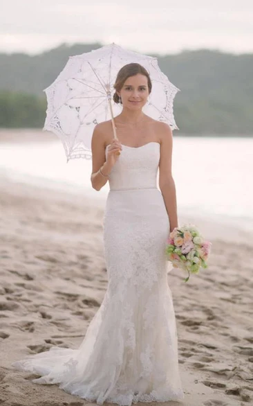 Strapless Sheath Lace Beach Elegant Destination Wedding Dress