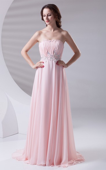Chiffon Maxi Ruched Jeweled Waist and Gown With Pleats