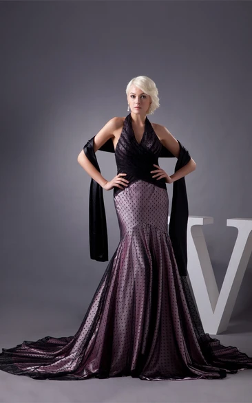 Sleeveless Pleated Mermaid Dotted Design and Dress With Halter