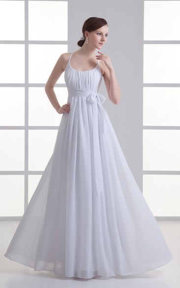 Spaghetti Straps Embroideries Dress With Chiffon Pleating