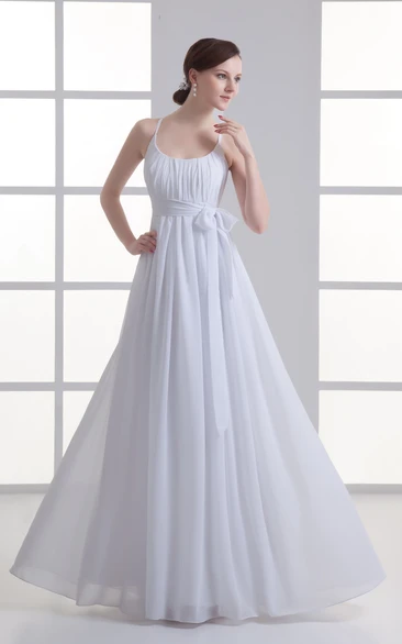 Spaghetti Straps Embroideries Dress With Chiffon Pleating