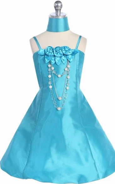 Mini Spaghetti Cape Bowed Lace Flower Girl Dress