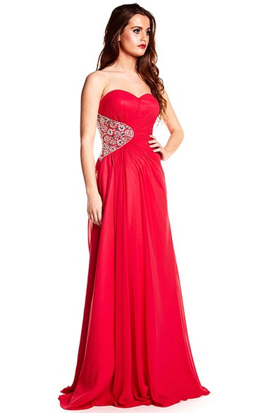 A-Line Sleeveless Long Sweetheart Split-Front Chiffon Prom Dress With Backless Style And Beading