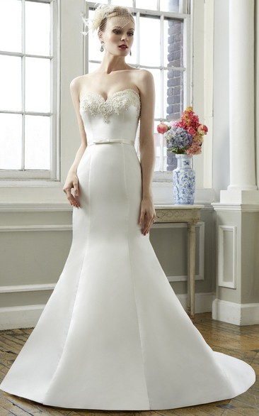 Trumpet Sweetheart Long Satin Wedding Dress With Beading