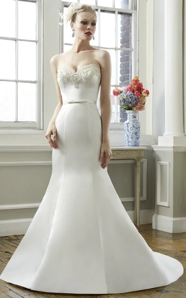 Trumpet Sweetheart Long Satin Wedding Dress With Beading