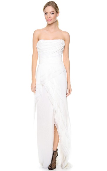 Long Asymmetrical Strapless Empire Taffeta Dress