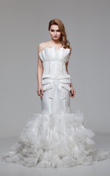 Sleeveless Beaded Mermaid Ruffles and Gown With Tiers