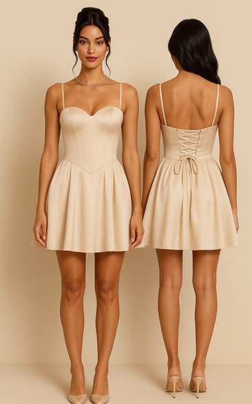 Champagne Spaghetti Short Dress with Lace up